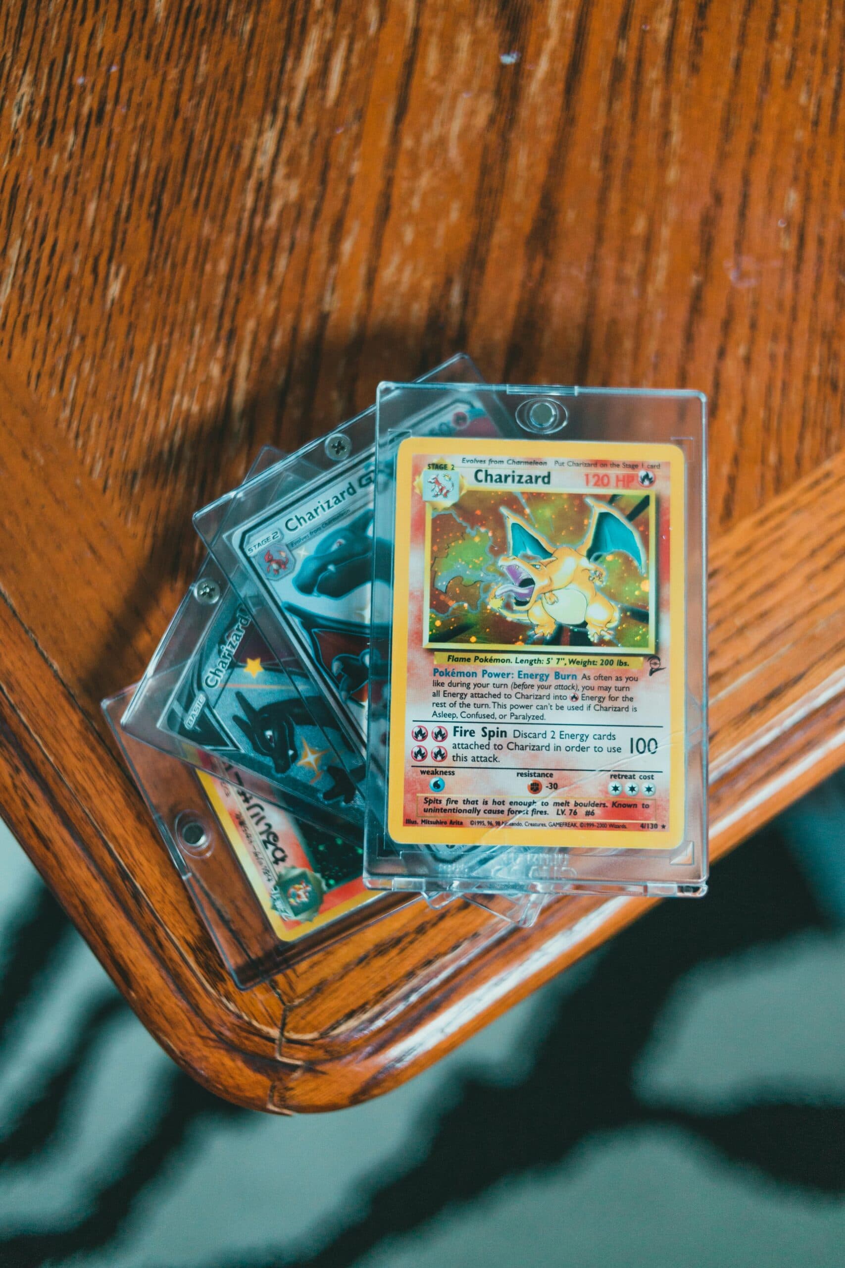 Trading card collector holding cards